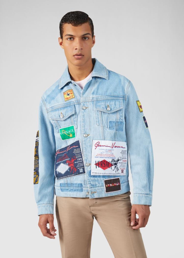 Versace Rodeo Patch Denim Jacket μπουφαν ανδρικα ανοιχτο μπλε | U5A1PQB
