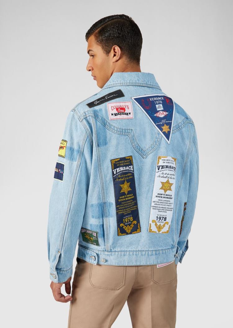 Versace Rodeo Patch Denim Jacket μπουφαν ανδρικα ανοιχτο μπλε | U5A1PQB