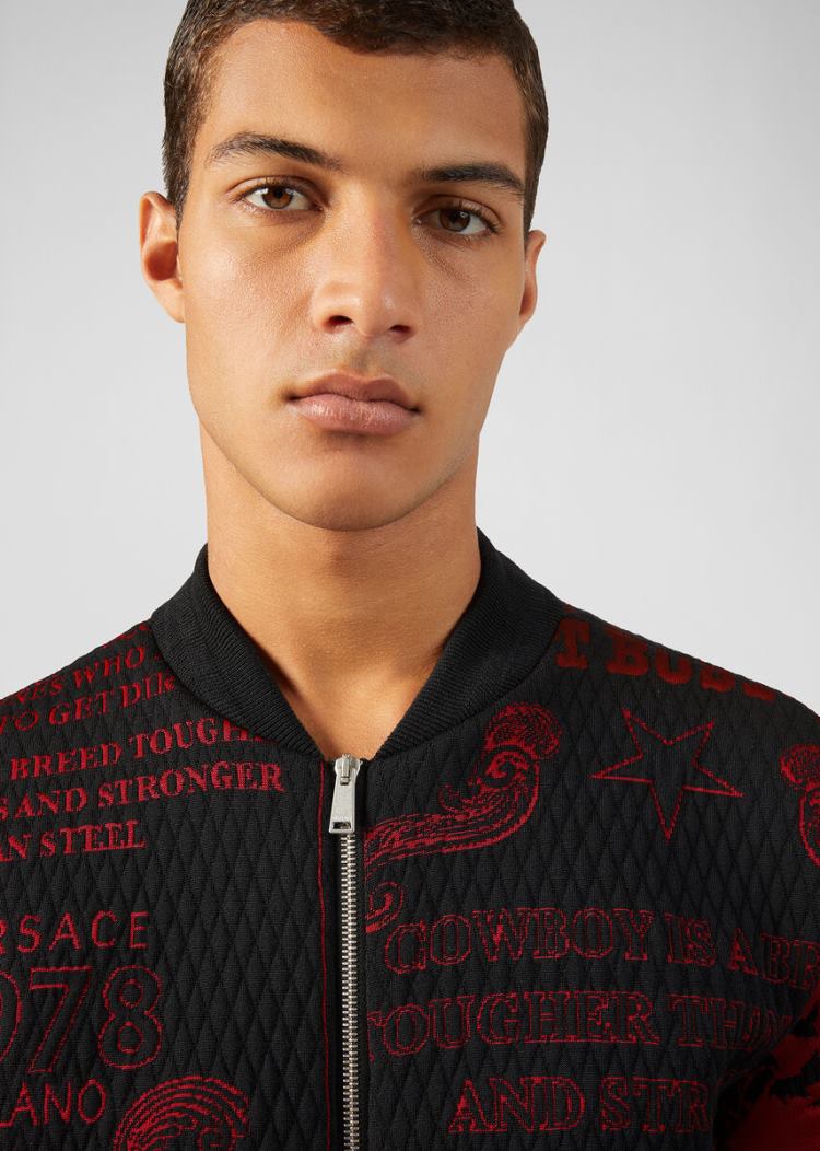 Versace Rodeo Pattern Bomber Jacket μπουφαν ανδρικα μαυρα κοκκινα | Z5YIKCT