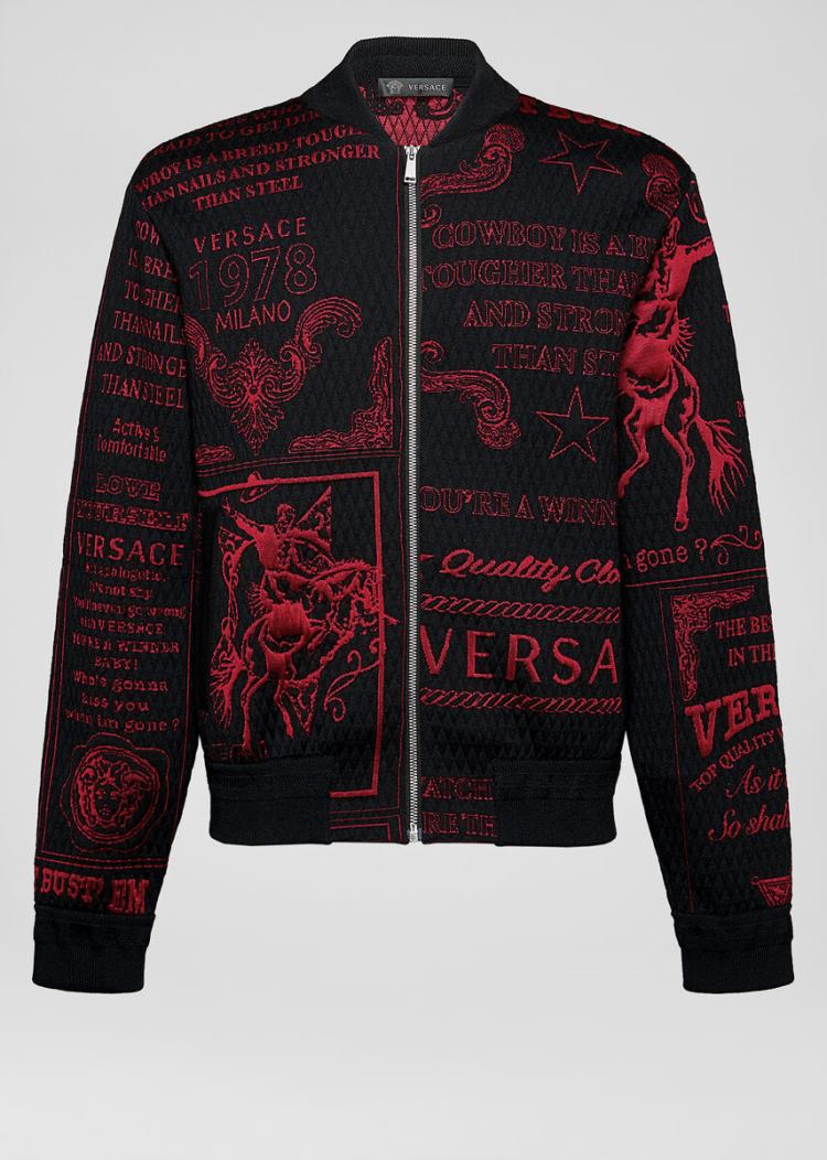 Versace Rodeo Pattern Bomber Jacket μπουφαν ανδρικα μαυρα κοκκινα | Z5YIKCT
