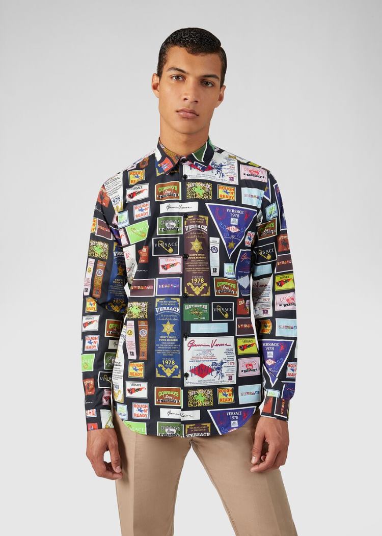 Versace Rodeo Print βαμβακερα Shirt πουκαμισα ανδρικα Πολύχρωμο | P9MJ7PQ