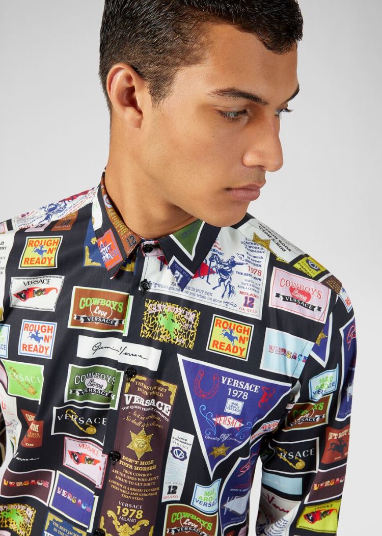 Versace Rodeo Print βαμβακερα Shirt πουκαμισα ανδρικα Πολύχρωμο | P9MJ7PQ
