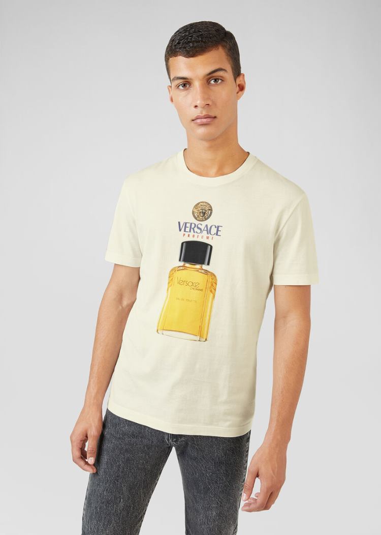 Versace Scents Motif T Shirt μπλουζακια ανδρικα ασπρα | 9ACUCNJ