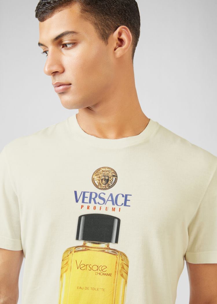 Versace Scents Motif T Shirt μπλουζακια ανδρικα ασπρα | 9ACUCNJ