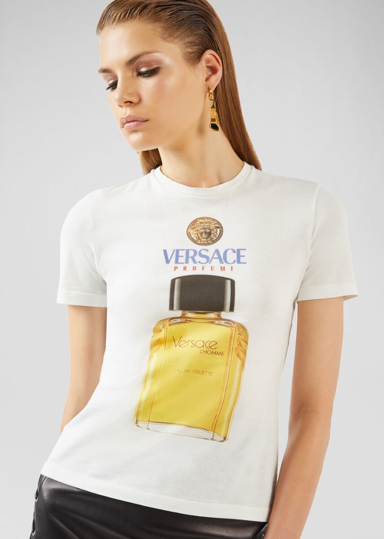 Versace Scents Motif T Shirt μπλουζακια γυναικεια ασπρα | BZQW3JD