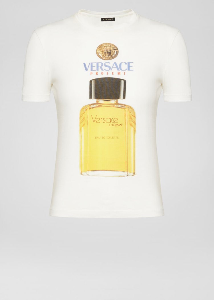 Versace Scents Motif T Shirt μπλουζακια γυναικεια ασπρα | BZQW3JD