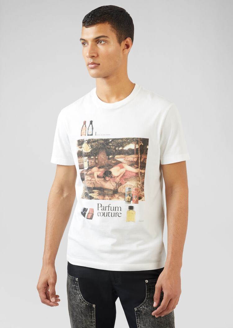 Versace Scents Motif T Shirt μπλουζακια ανδρικα ασπρα | U1V7ZUO