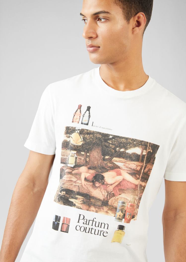 Versace Scents Motif T Shirt μπλουζακια ανδρικα ασπρα | U1V7ZUO