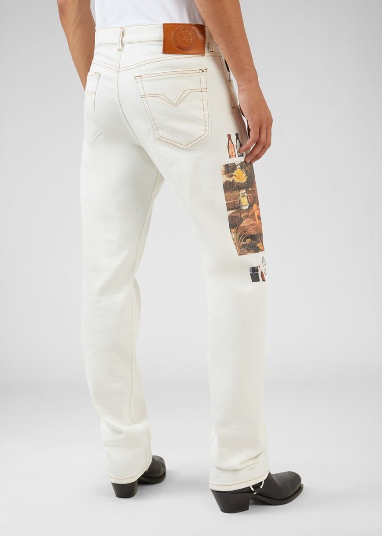 Versace Scents Patch Jeans τζιν παντελονι ανδρικα ασπρα | 6H9X5PZ