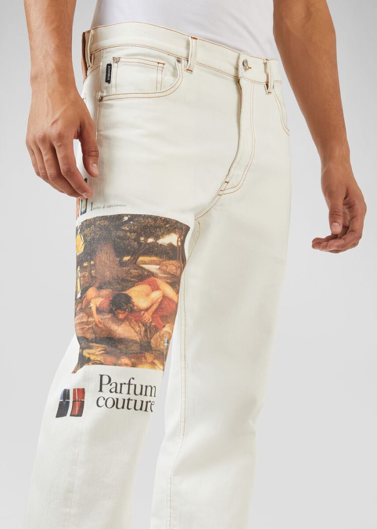 Versace Scents Patch Jeans τζιν παντελονι ανδρικα ασπρα | ZDBBSBC
