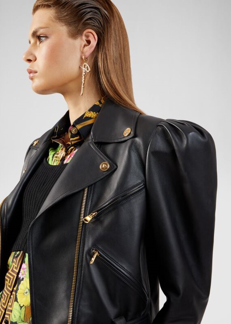 Versace Sculptural Nappa δερματινα Jacket μπουφαν γυναικεια μαυρα | LPWKG7Q