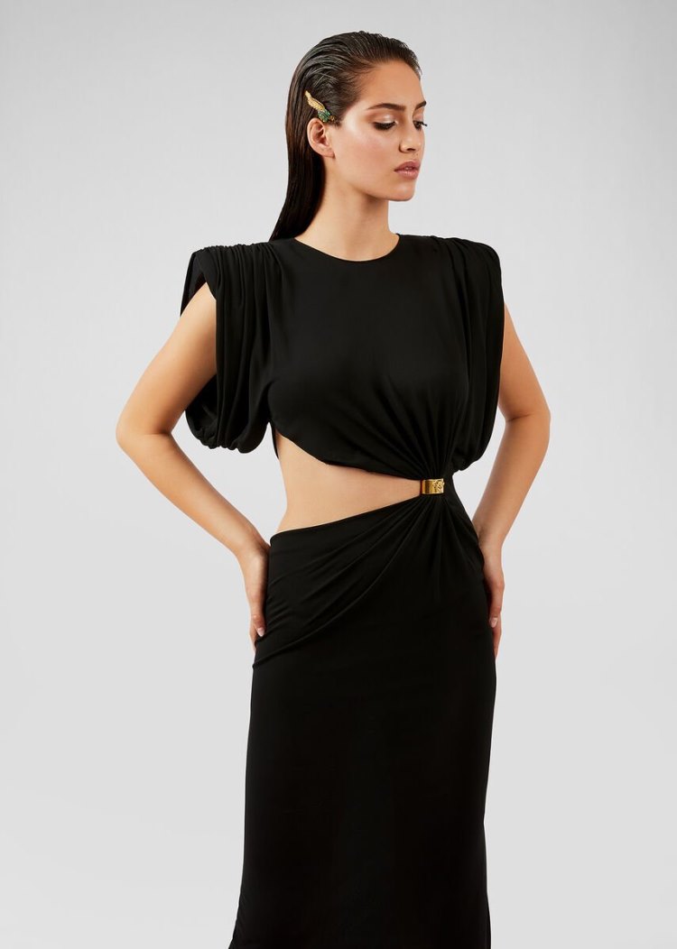 Versace Sculptural Shoulder Cut-Out φορεμα φορεμα γυναικεια μαυρα | 7K1UC31