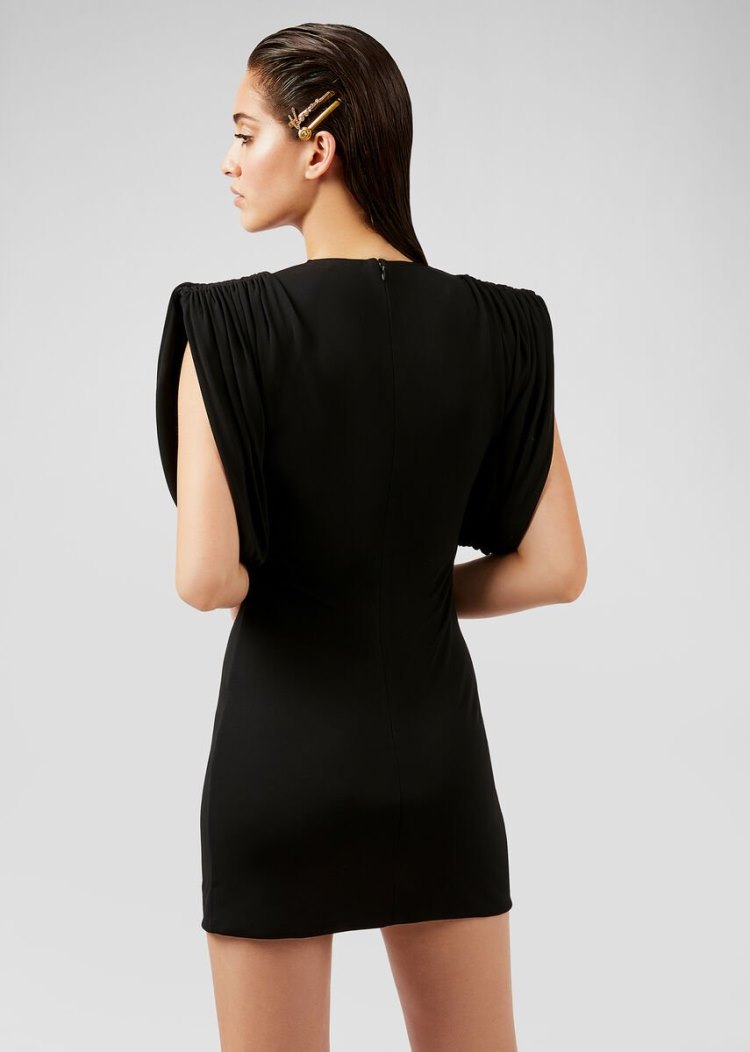 Versace Sculptural Shoulder Long Crêpe Top Αριστος γυναικεια μαυρα | N1HOMAA