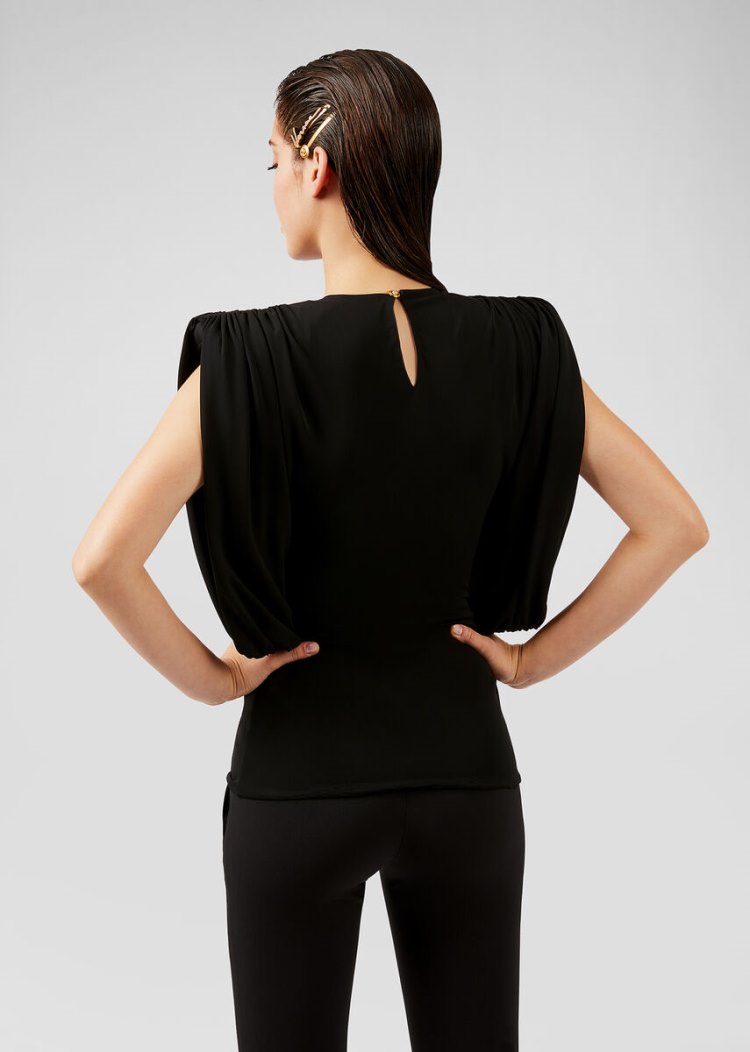 Versace Sculptural Shoulder κοντο Crêpe Top Αριστος γυναικεια μαυρα | 2C1RIES