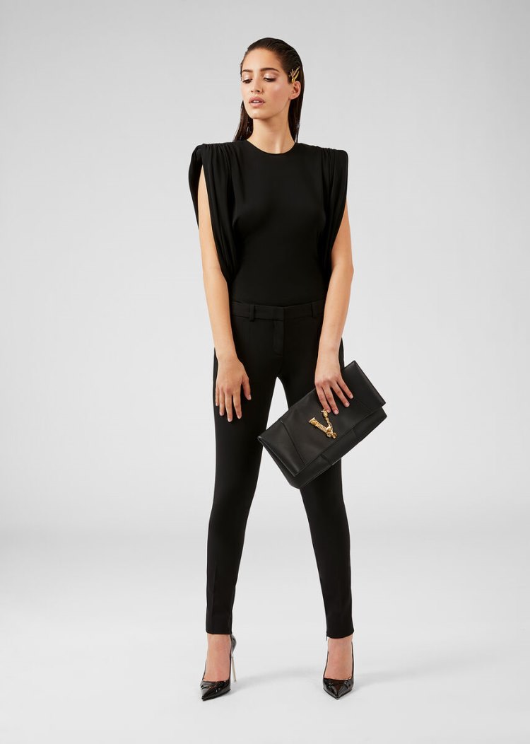 Versace Sculptural Shoulder κοντο Crêpe Top Αριστος γυναικεια μαυρα | 2C1RIES
