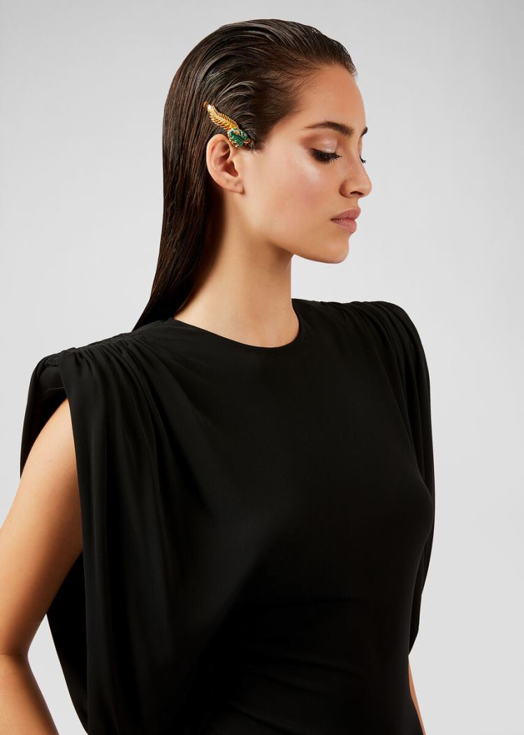 Versace Sculptural Shoulder κοντο Crêpe Top Αριστος γυναικεια μαυρα | 2C1RIES