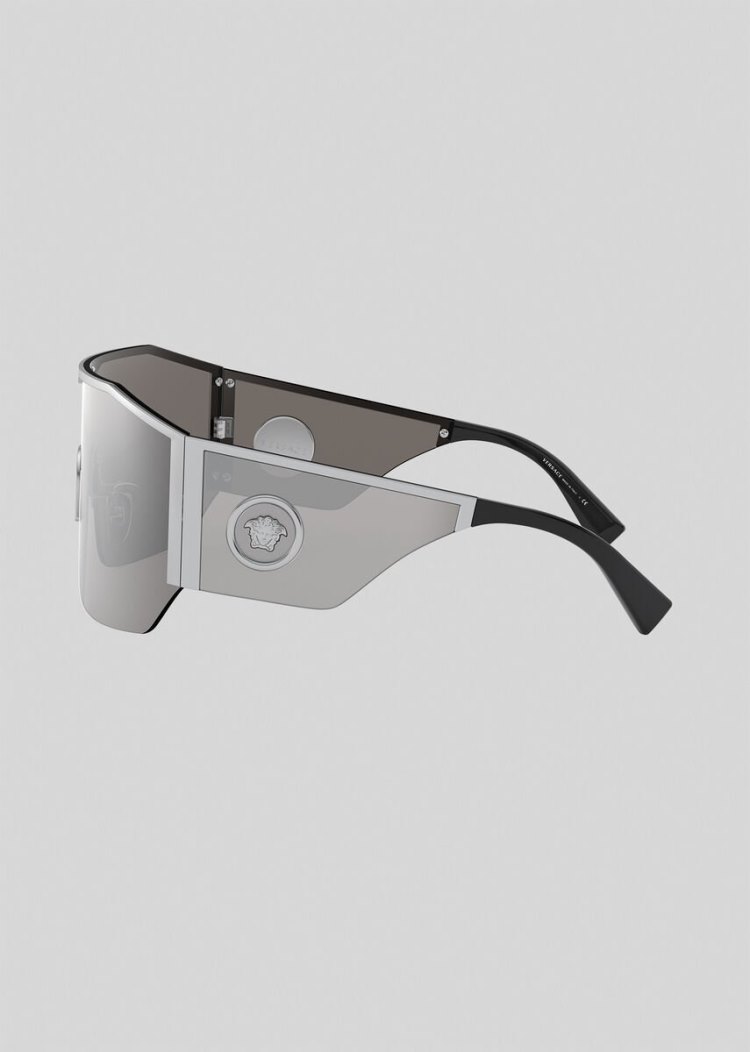 Versace Silver Medusa Halo Shield γυαλια ηλιου ανδρικα ασημι | 7E8208O