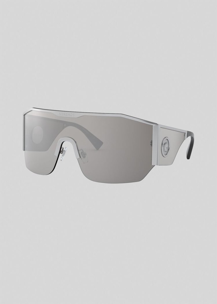 Versace Silver Medusa Halo Shield γυαλια ηλιου ανδρικα ασημι | 7E8208O