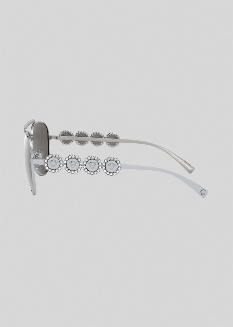 Versace Silver Signature Medusa Pilot γυαλια ηλιου γυναικεια ασημι | 3SOJ06X