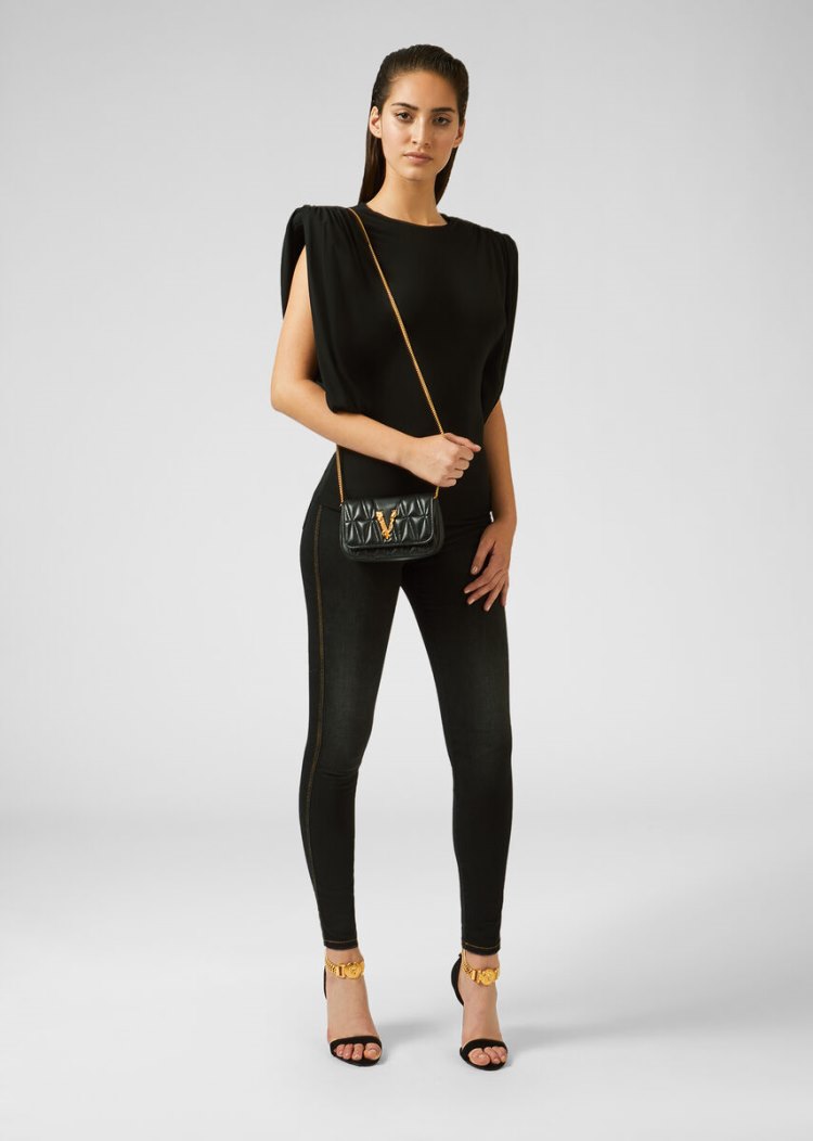Versace Stonewashed V-Stitch Skinny Jeans τζιν παντελονι γυναικεια μαυρα | GODCKSQ