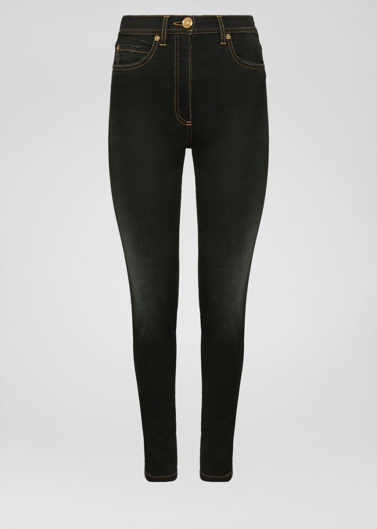 Versace Stonewashed V-Stitch Skinny Jeans τζιν παντελονι γυναικεια μαυρα | GODCKSQ
