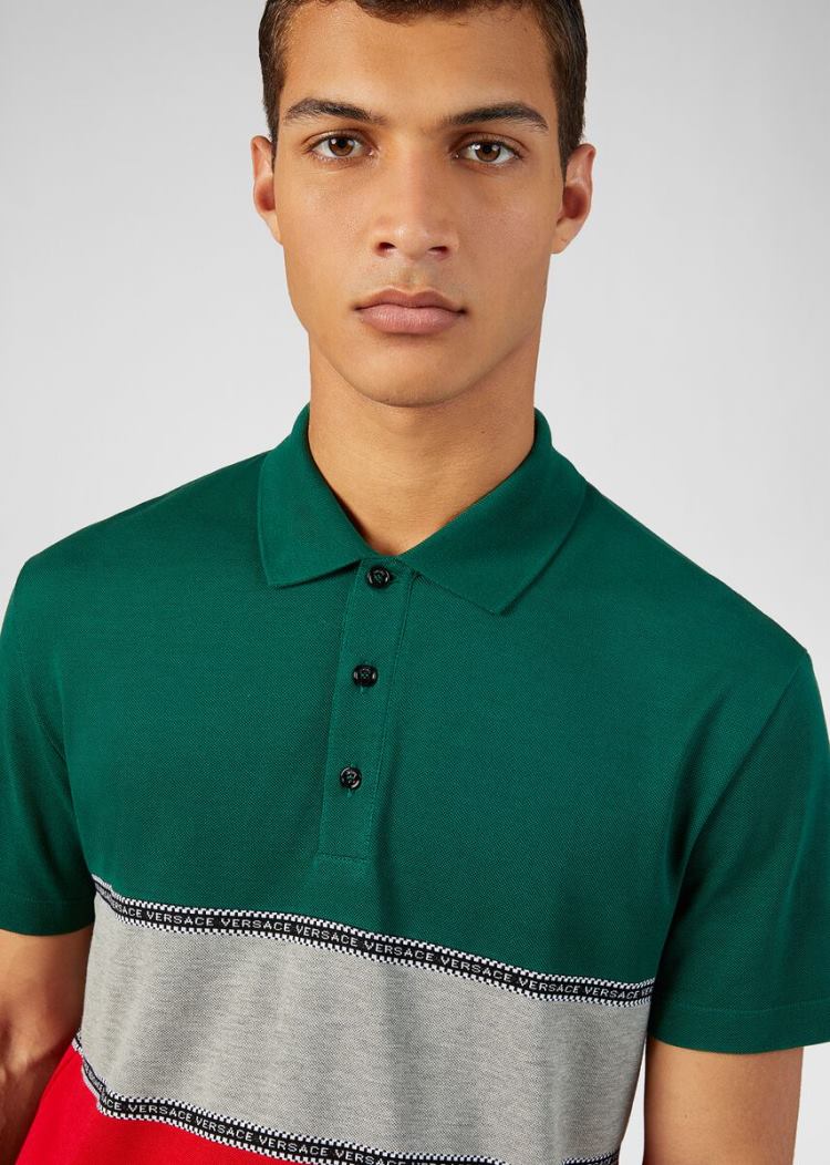 Versace Striped Polo Shirt μπλουζακια πολο ανδρικα Πολύχρωμο | R7HAUG9