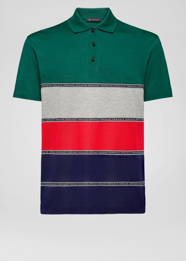 Versace Striped Polo Shirt μπλουζακια πολο ανδρικα Πολύχρωμο | R7HAUG9