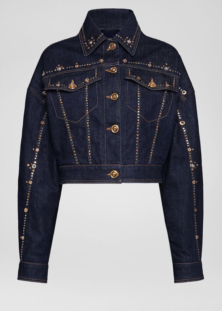 Versace Studded Denim Jacket μπουφαν γυναικεια μπλε | KV5NT77