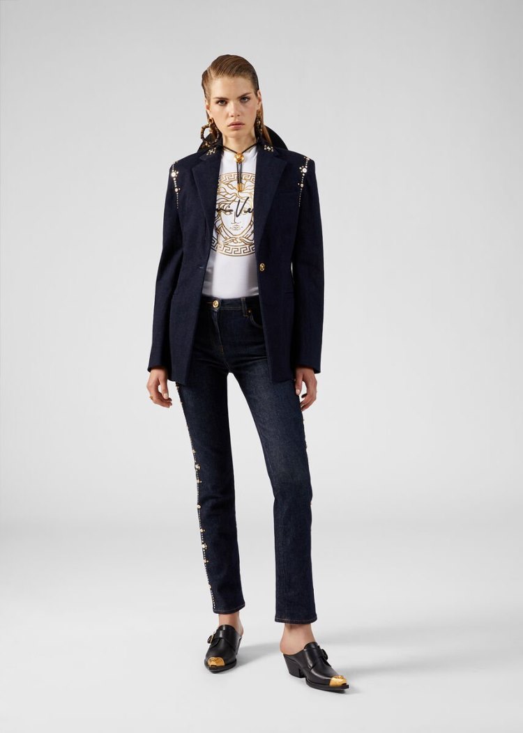 Versace Studded Jeans τζιν παντελονι γυναικεια μπλε | 7K7D5XQ