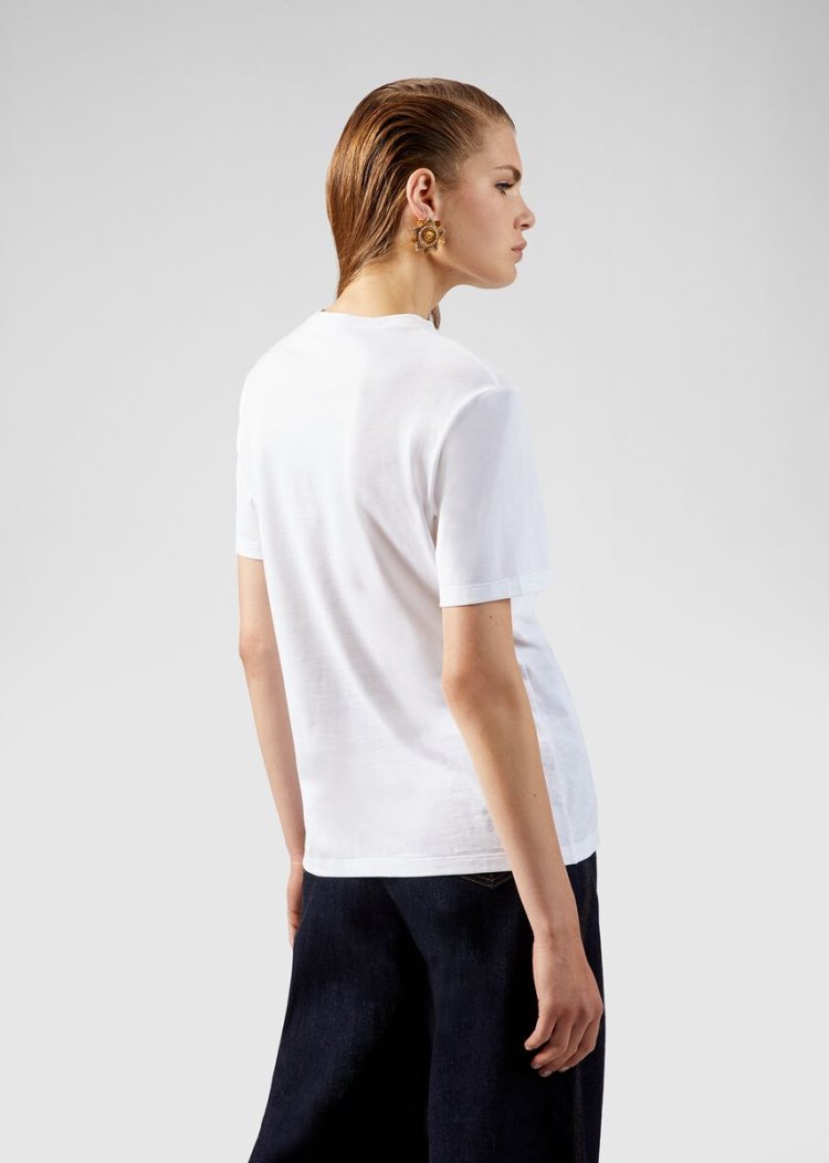Versace Studded Medusa Logo T Shirt μπλουζακια γυναικεια ασπρα | TRKM0DZ