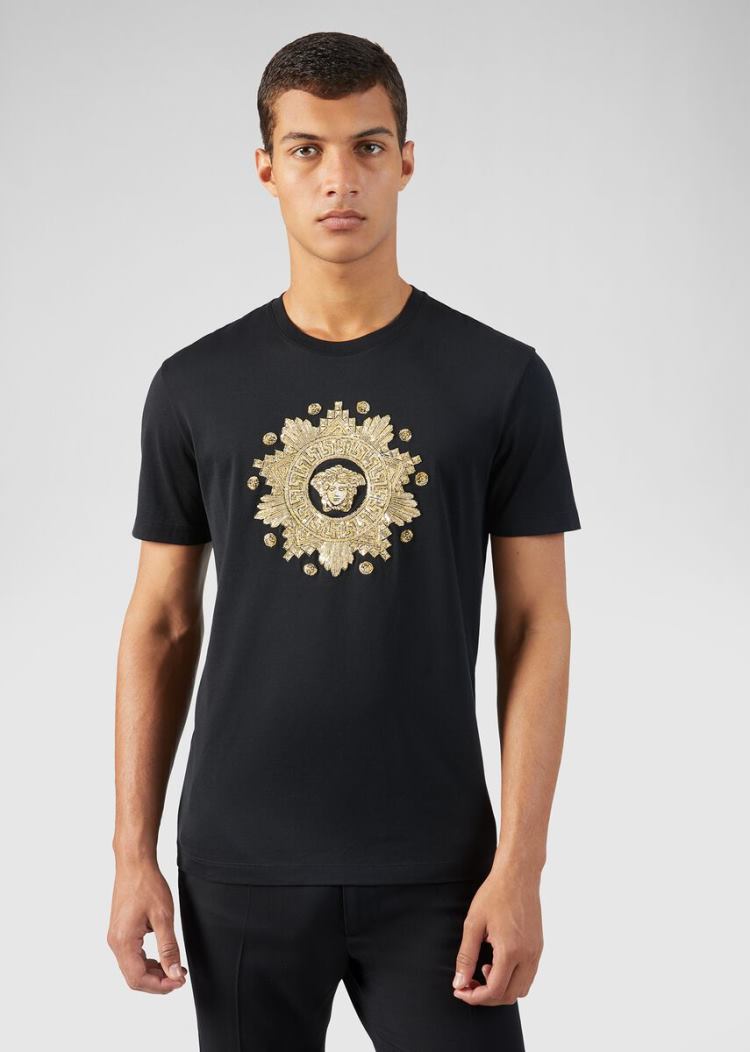 Versace Studded Medusa Western T Shirt μπλουζακια ανδρικα μαυρα | MNOA961