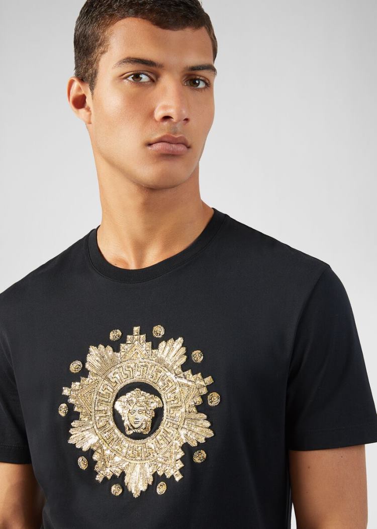 Versace Studded Medusa Western T Shirt μπλουζακια ανδρικα μαυρα | MNOA961