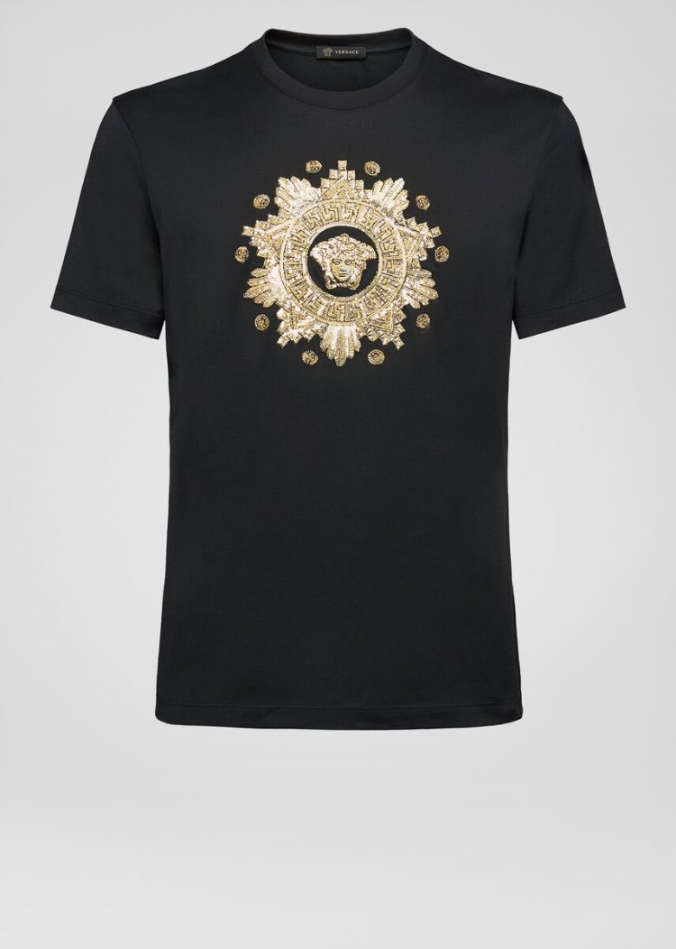 Versace Studded Medusa Western T Shirt μπλουζακια ανδρικα μαυρα | MNOA961
