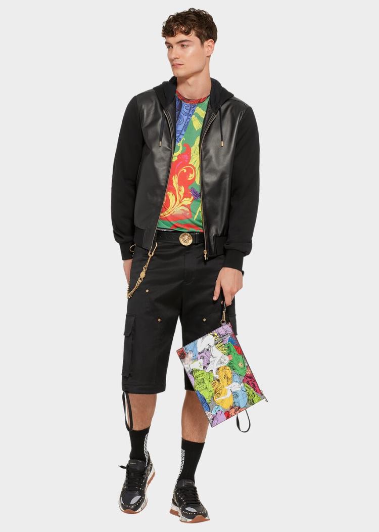 Versace Studded Medusa Κουκουλοφόρος δερματινα Jacket μπουφαν ανδρικα μαυρα | L3P0TP1