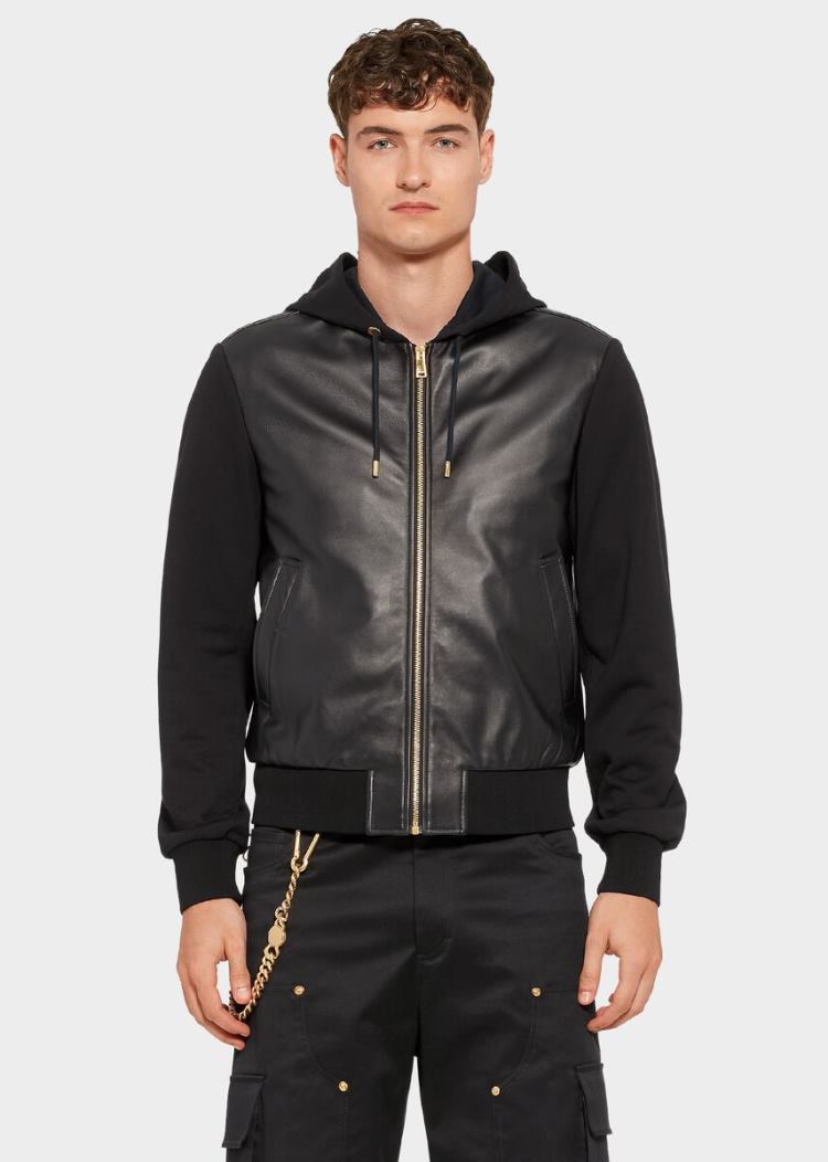 Versace Studded Medusa Κουκουλοφόρος δερματινα Jacket μπουφαν ανδρικα μαυρα | L3P0TP1