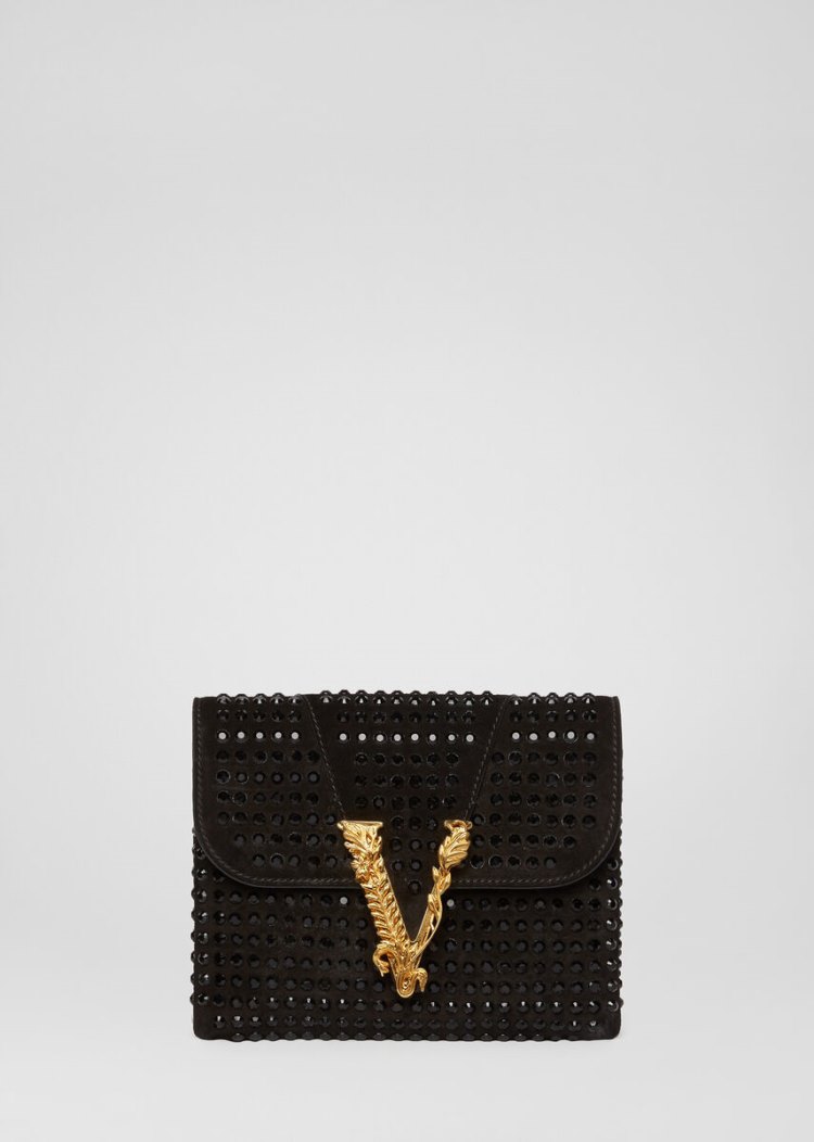 Versace Studded Virtus Clutch Virtus Bag γυναικεια μαυρα | R4R3JQ0