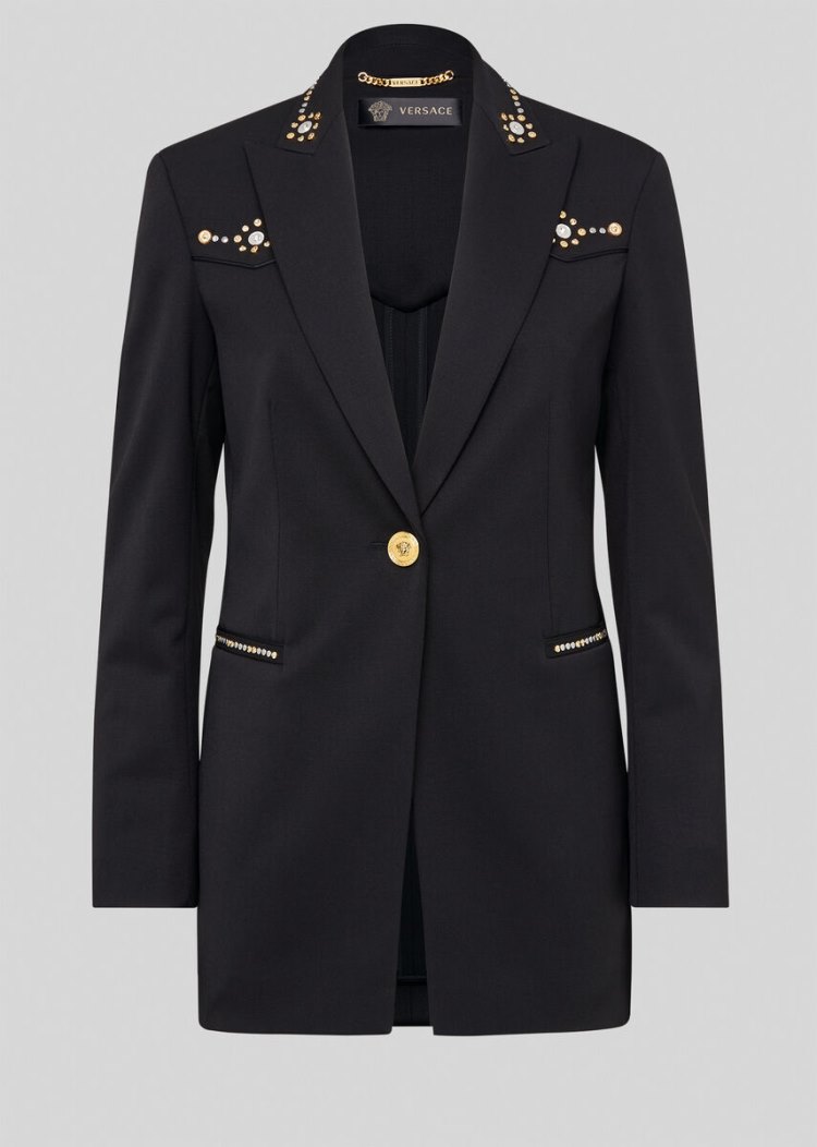 Versace Studded Wool Blazer Μπλέιζερ γυναικεια μαυρα | RM7UY5U