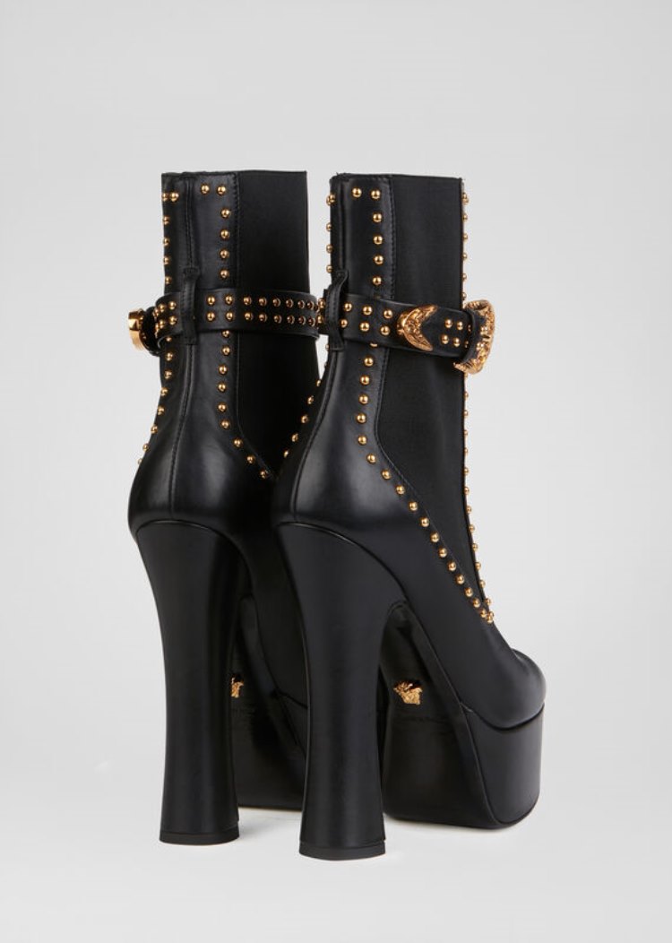 Versace Studded δερματινα Ankle Boots μποτεσ γυναικεια μαυρα | LDPUYOK