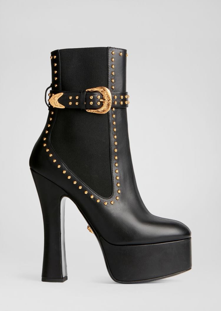 Versace Studded δερματινα Ankle Boots μποτεσ γυναικεια μαυρα | LDPUYOK