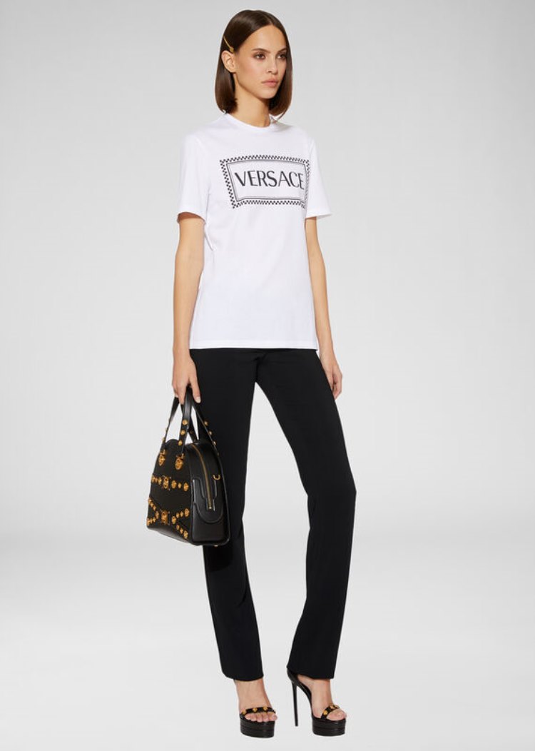 Versace Sustainable 90s Vintage Logo T Shirt μπλουζακια γυναικεια ασπρα μαυρα | 2ECZO90