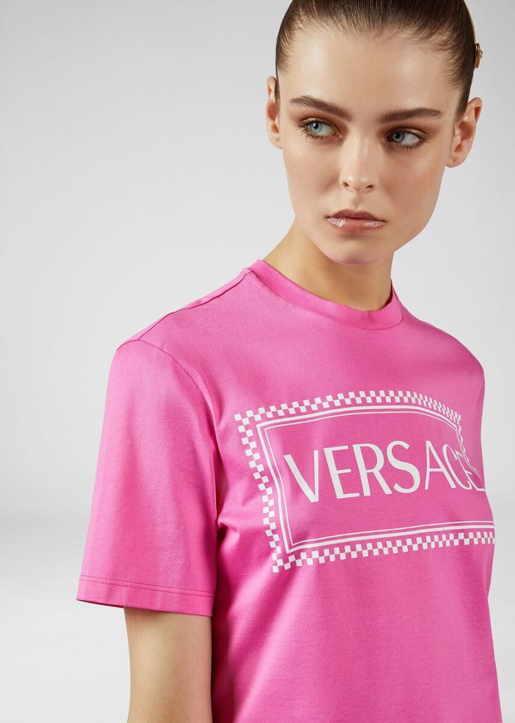 Versace Sustainable 90s Vintage Logo T Shirt μπλουζακια γυναικεια ροζ | PYW2S5A