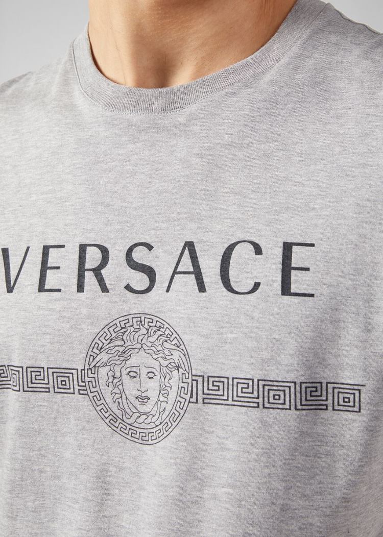 Versace Sustainable Logo Slim Fit T Shirt μπλουζακια ανδρικα γκρι | 1Z6C3OT