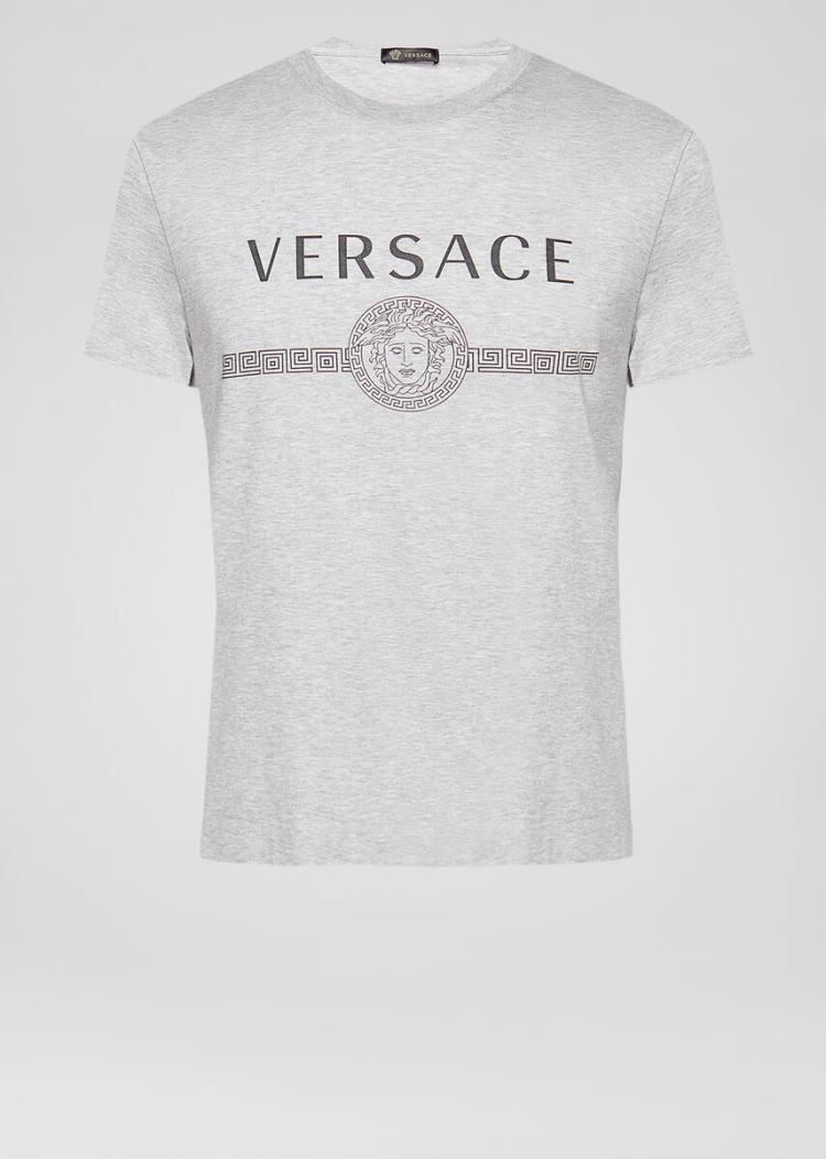 Versace Sustainable Logo Slim Fit T Shirt μπλουζακια ανδρικα γκρι | 1Z6C3OT