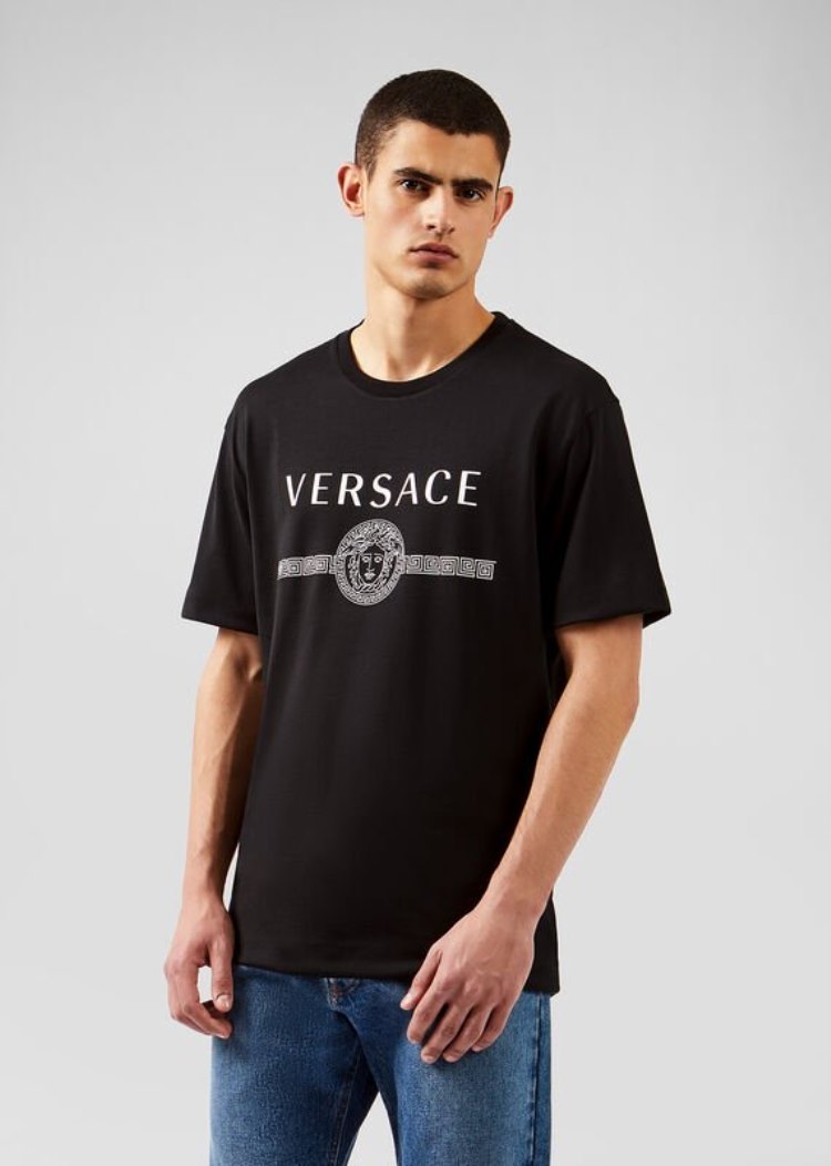 Versace Sustainable Logo Slim Fit T Shirt μπλουζακια ανδρικα μαυρα | 33V7137