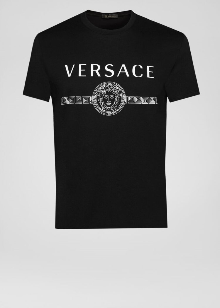 Versace Sustainable Logo Slim Fit T Shirt μπλουζακια ανδρικα μαυρα | 33V7137