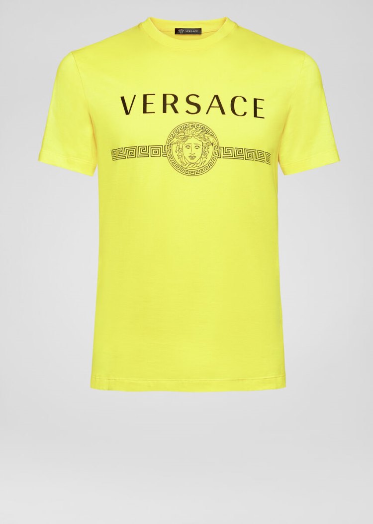 Versace Sustainable Logo Slim Fit T Shirt μπλουζακια ανδρικα κίτρινα | EVWDGPT