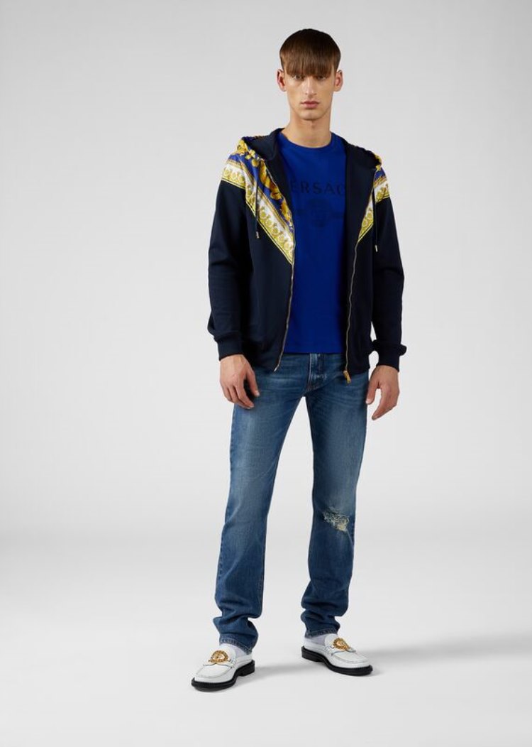 Versace Sustainable Logo Slim Fit T Shirt μπλουζακια ανδρικα μπλε ρουά μπλε | YVSLWW1