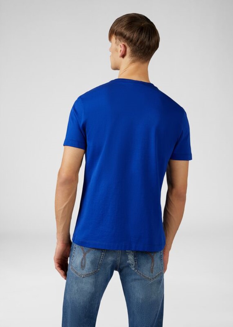 Versace Sustainable Logo Slim Fit T Shirt μπλουζακια ανδρικα μπλε ρουά μπλε | YVSLWW1