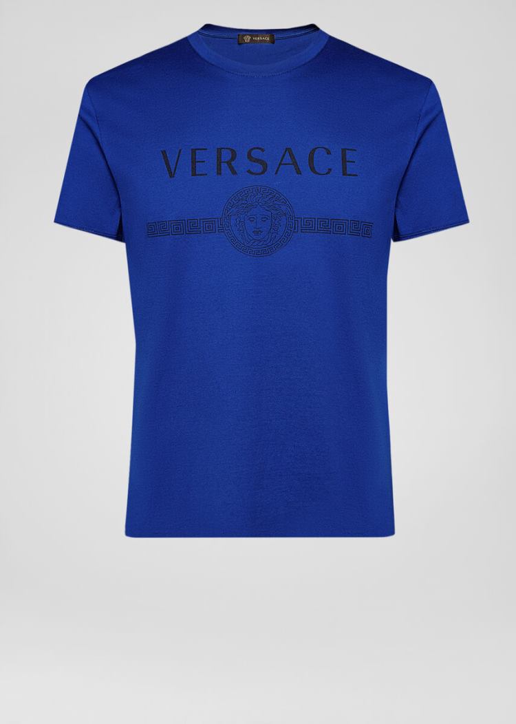 Versace Sustainable Logo Slim Fit T Shirt μπλουζακια ανδρικα μπλε ρουά μπλε | YVSLWW1