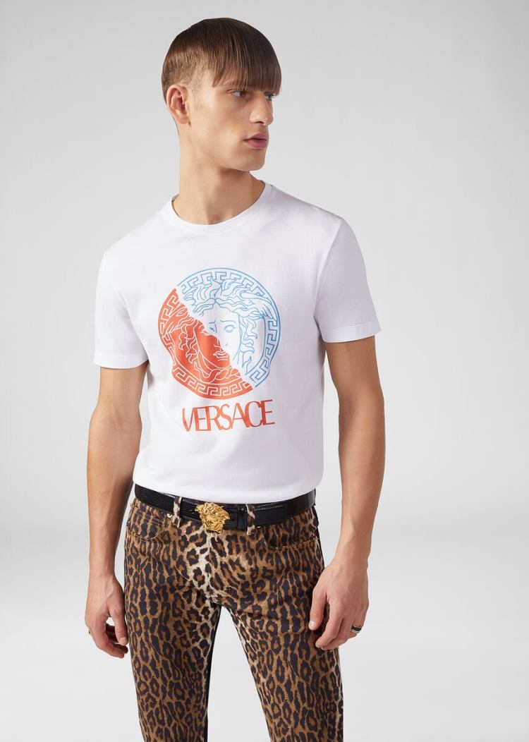 Versace Sustainable Medusa Logo T Shirt μπλουζακια ανδρικα ασπρα | BVWGNUA